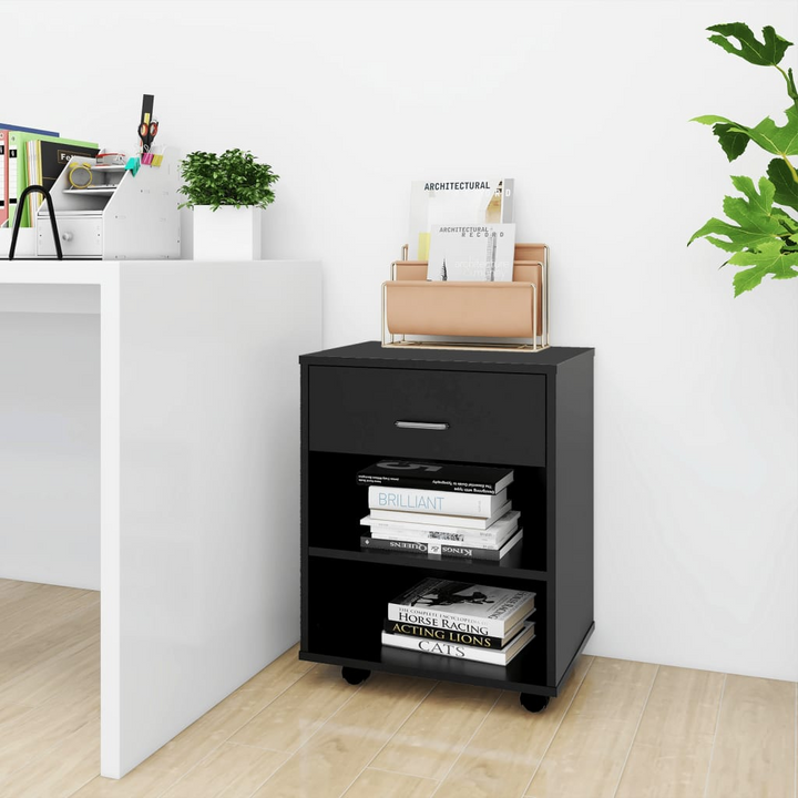 Black Rolling Cabinet 46x36x59 cm - Multi-Purpose Mobile Storage with Engineered Wood and Lockable Castors - Premium  from Home Treasures - Just £39.99! Shop now at Home Treasures