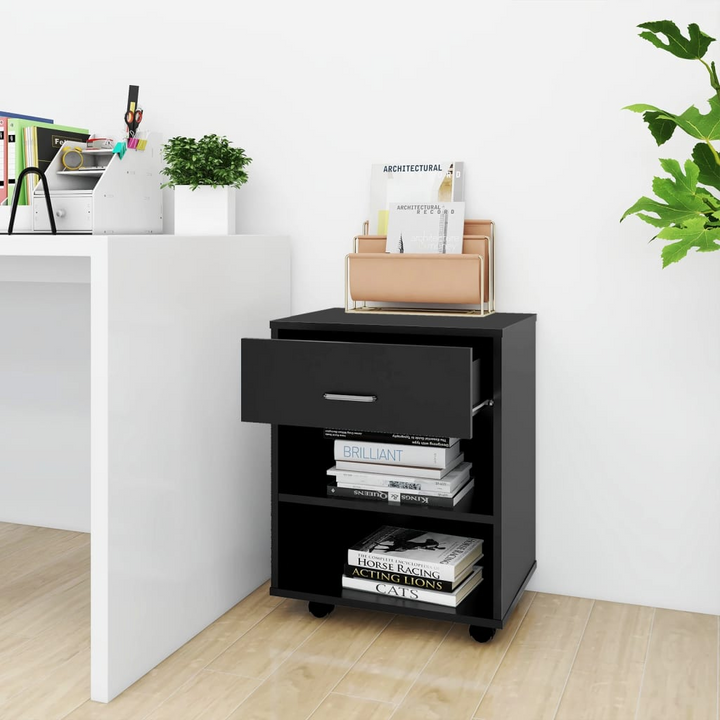 Black Rolling Cabinet 46x36x59 cm - Multi-Purpose Mobile Storage with Engineered Wood and Lockable Castors - Premium  from Home Treasures - Just £39.99! Shop now at Home Treasures