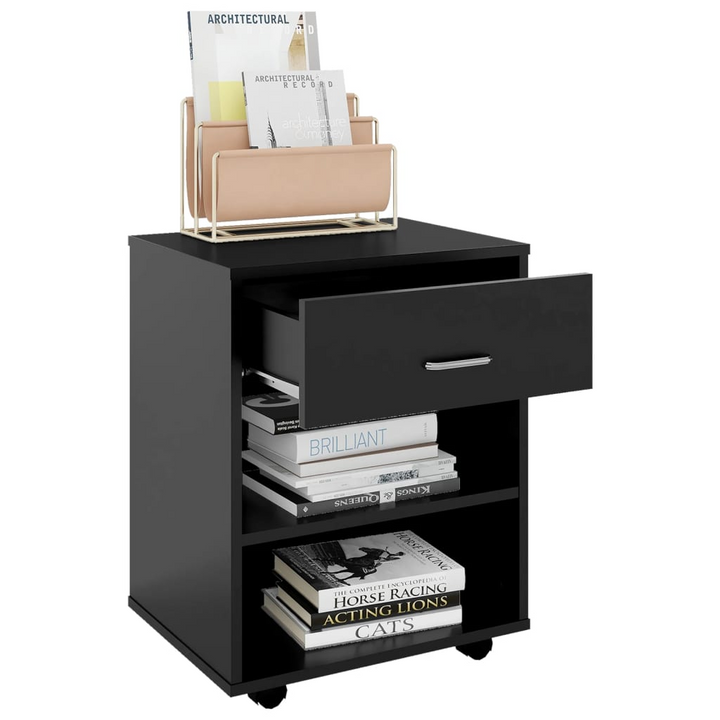 Black Rolling Cabinet 46x36x59 cm - Multi-Purpose Mobile Storage with Engineered Wood and Lockable Castors - Premium  from Home Treasures - Just £39.99! Shop now at Home Treasures