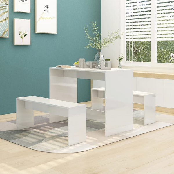 3 Piece Dining Set - High Gloss White - Modern Engineered Wood Furniture - Premium  from Home Treasures - Just £105.99! Shop now at Home Treasures