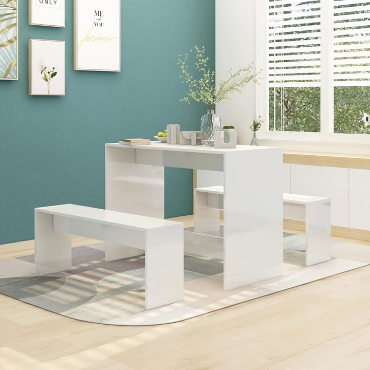 3 Piece Dining Set - High Gloss White - Modern Engineered Wood Furniture - Premium  from Home Treasures - Just £105.99! Shop now at Home Treasures