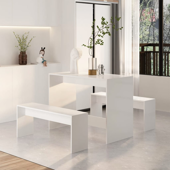 3 Piece Dining Set - High Gloss White - Modern Engineered Wood Furniture - Premium  from Home Treasures - Just £105.99! Shop now at Home Treasures