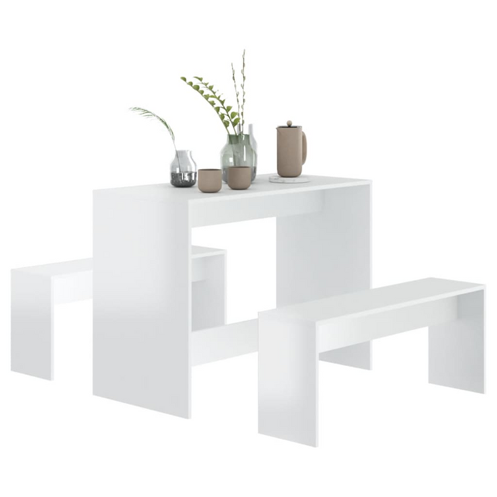 3 Piece Dining Set - High Gloss White - Modern Engineered Wood Furniture - Premium  from Home Treasures - Just £105.99! Shop now at Home Treasures