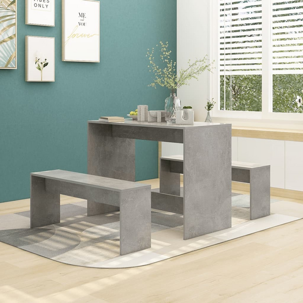 3 Piece Dining Set in Concrete Grey - Modern Engineered Wood | Durable & Easy to Clean - Premium  from Home Treasures - Just £87.99! Shop now at Home Treasures