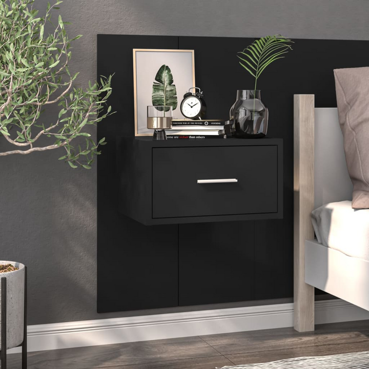 Sleek Wall-Mounted Bedside Cabinet in Black – Space-Saving Floating Nightstand with Storage Drawer - Premium  from Home Treasures - Just £27.99! Shop now at Home Treasures