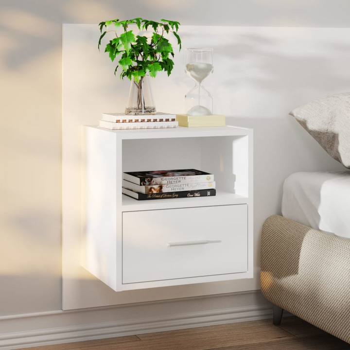 Sleek & Modern Wall-Mounted Bedside Cabinet (White) - Space-Saving Storage Solution - Premium  from Home Treasures - Just £51.99! Shop now at Home Treasures