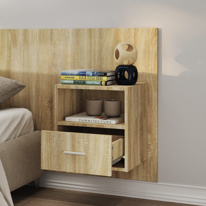 Elegant Sonoma Oak Wall-Mounted Bedside Cabinet - Space-Saving Floating Nightstand with Storage Drawer, Engineered Wood Construction - Premium  from Home Treasures - Just £44.99! Shop now at Home Treasures