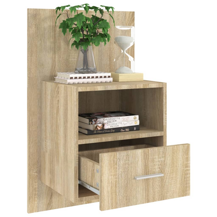 Elegant Sonoma Oak Wall-Mounted Bedside Cabinet - Space-Saving Floating Nightstand with Storage Drawer, Engineered Wood Construction - Premium  from Home Treasures - Just £44.99! Shop now at Home Treasures