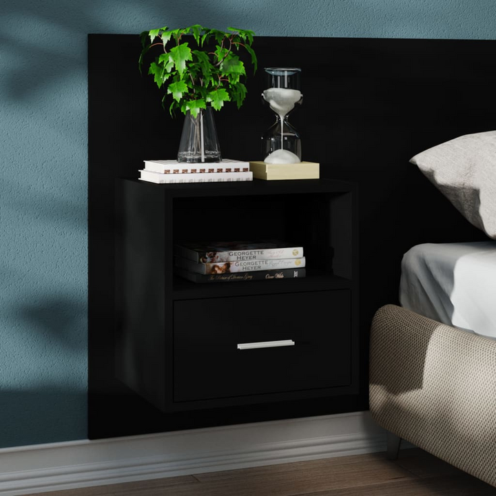 Stylish Wall-Mounted Bedside Cabinet in Sleek Black - Space-Saving & Modern Design - Premium  from Home Treasures - Just £48.99! Shop now at Home Treasures