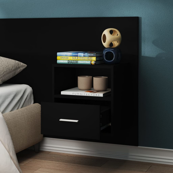 Stylish Wall-Mounted Bedside Cabinet in Sleek Black - Space-Saving & Modern Design - Premium  from Home Treasures - Just £48.99! Shop now at Home Treasures