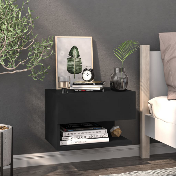 Premium Wall-Mounted Bedside Cabinet (Black) - Space-Saving Floating Nightstand for Modern Living Spaces - Premium  from Home Treasures - Just £39.99! Shop now at Home Treasures