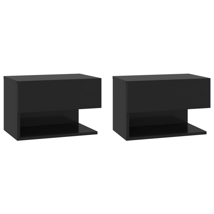 Modern Black Wall-Mounted Bedside Cabinets, Set of 2 - Space-Saving Design & Easy-to-Clean Surface - Premium  from Home Treasures - Just £50.99! Shop now at Home Treasures