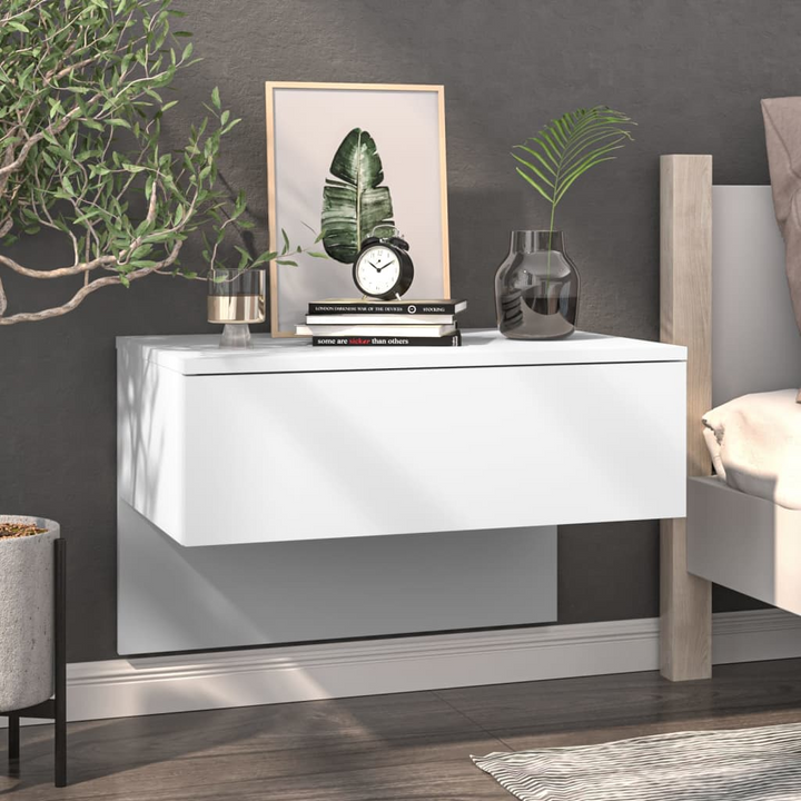 Stylish Wall-mounted Bedside Cabinet (White) - Space-saving Floating Nightstand with Engineered Wood Construction - Premium  from Home Treasures - Just £43.99! Shop now at Home Treasures