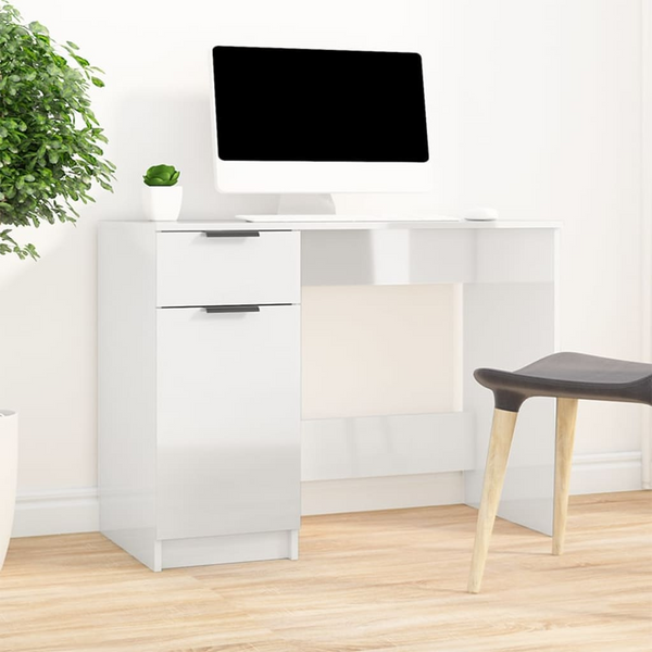 Sleek High Gloss White Work Desk with Storage - Modern Office Table 100 x 50 x 75 cm - Premium  from Home Treasures - Just £112.99! Shop now at Home Treasures