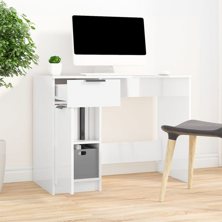 Sleek High Gloss White Work Desk with Storage - Modern Office Table 100 x 50 x 75 cm - Premium  from Home Treasures - Just £112.99! Shop now at Home Treasures