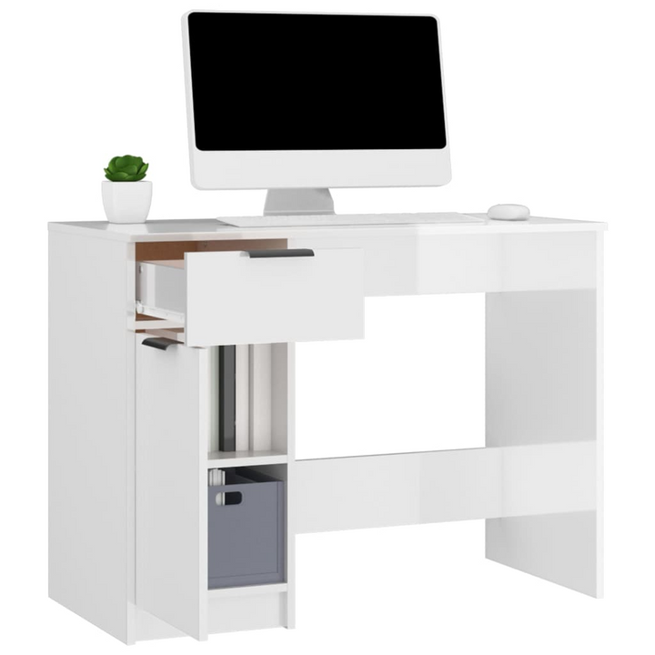 Sleek High Gloss White Work Desk with Storage - Modern Office Table 100 x 50 x 75 cm - Premium  from Home Treasures - Just £112.99! Shop now at Home Treasures