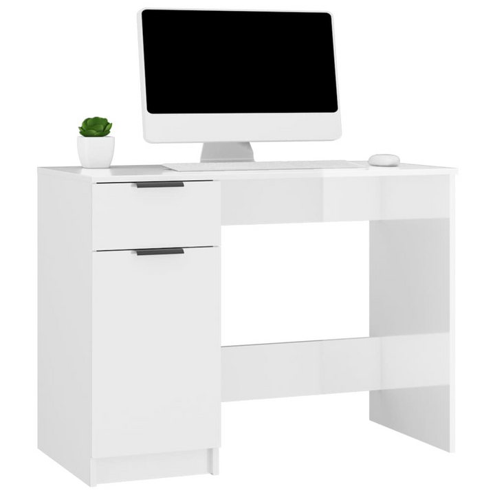 Sleek High Gloss White Work Desk with Storage - Modern Office Table 100 x 50 x 75 cm - Premium  from Home Treasures - Just £112.99! Shop now at Home Treasures