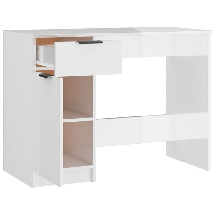 Sleek High Gloss White Work Desk with Storage - Modern Office Table 100 x 50 x 75 cm - Premium  from Home Treasures - Just £112.99! Shop now at Home Treasures