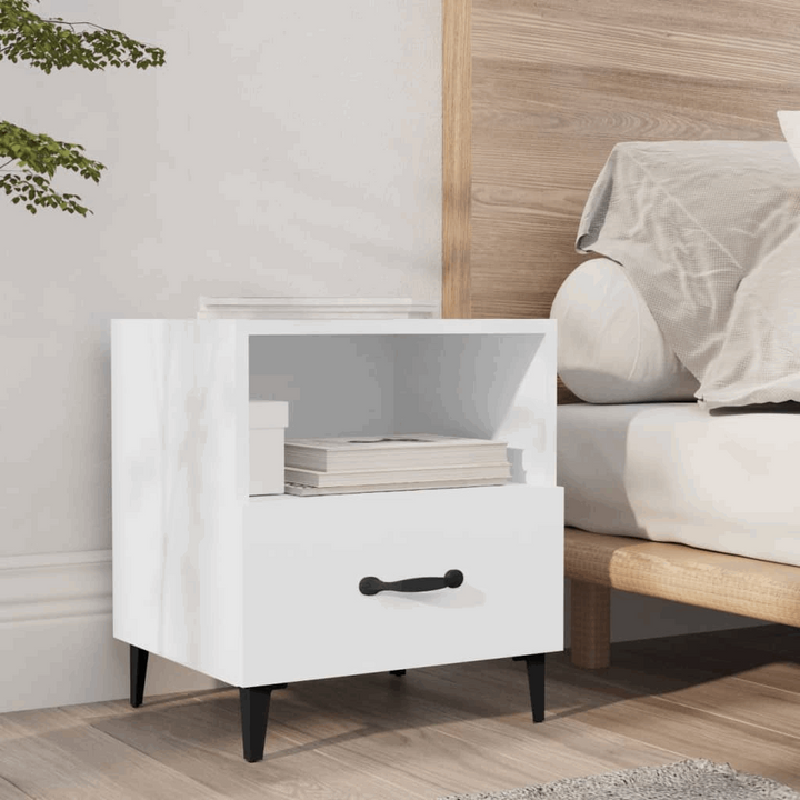 Elegant White Bedside Cabinets - Set of 2 | 40 x 35 x 47.5cm - Modern Nightstands with Drawer & Shelf Storage - Premium  from Home Treasures - Just £51.99! Shop now at Home Treasures