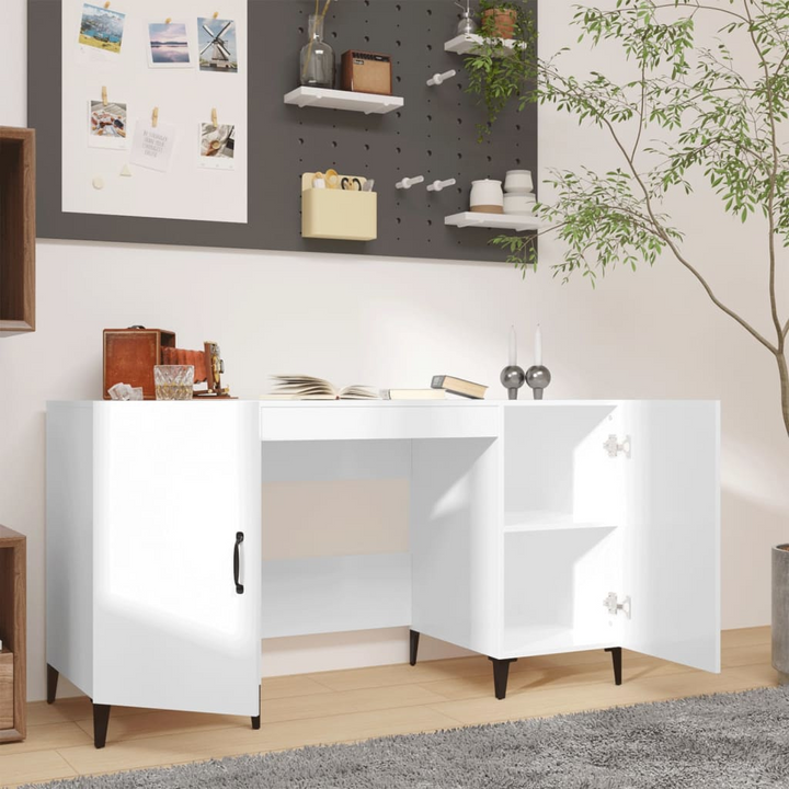 High Gloss White Work Desk - 140 x 50 x 75 cm | Durable & Stylish Office/Study Solution - Premium  from Home Treasures - Just £118.99! Shop now at Home Treasures