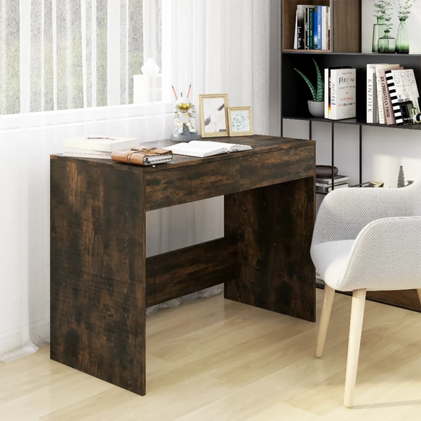 Work Desk (Smoked Oak) - 101 x 50 x 76.5cm | Sturdy Home Office Table with 2 Drawers - Premium  from Home Treasures - Just £63.99! Shop now at Home Treasures