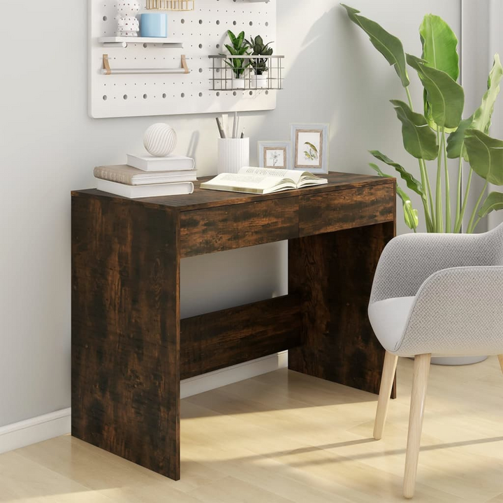 Work Desk (Smoked Oak) - 101 x 50 x 76.5cm | Sturdy Home Office Table with 2 Drawers - Premium  from Home Treasures - Just £63.99! Shop now at Home Treasures