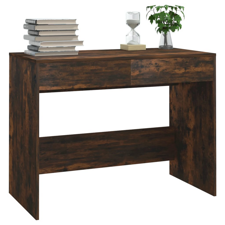 Work Desk (Smoked Oak) - 101 x 50 x 76.5cm | Sturdy Home Office Table with 2 Drawers - Premium  from Home Treasures - Just £63.99! Shop now at Home Treasures