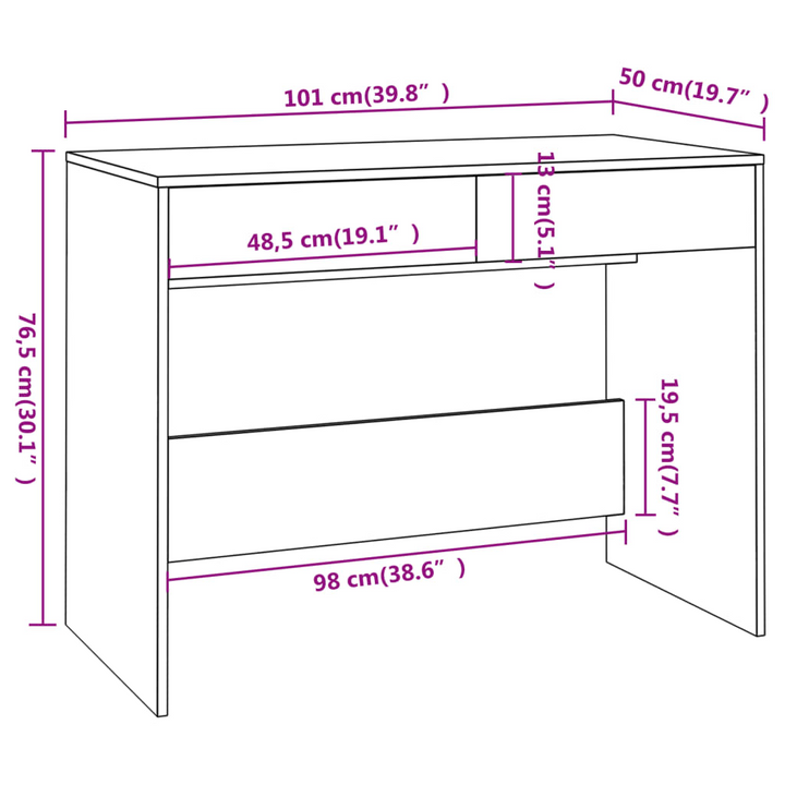 Work Desk (Smoked Oak) - 101 x 50 x 76.5cm | Sturdy Home Office Table with 2 Drawers - Premium  from Home Treasures - Just £63.99! Shop now at Home Treasures