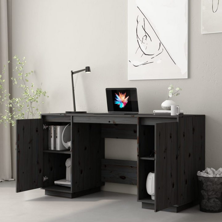 Solid Pine Work Desk in Black - Modern 140 x 50 x 75cm Office and Home Desk with Ample Storage Space - Premium  from Home Treasures - Just £213.99! Shop now at Home Treasures