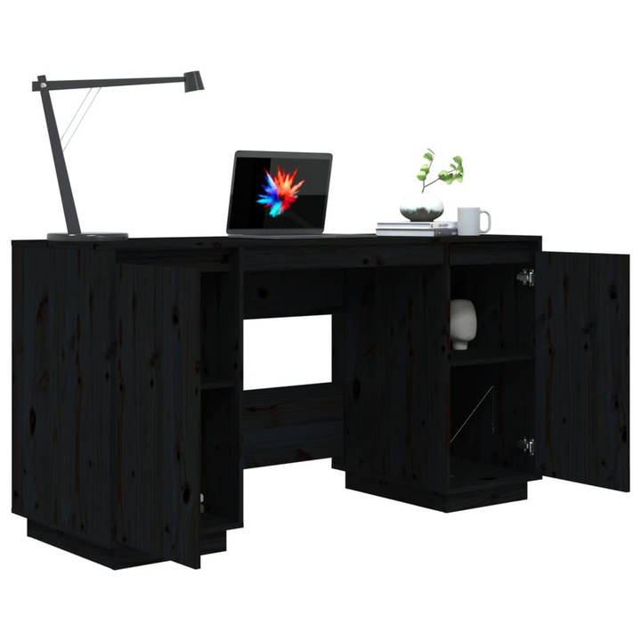 Solid Pine Work Desk in Black - Modern 140 x 50 x 75cm Office and Home Desk with Ample Storage Space - Premium  from Home Treasures - Just £213.99! Shop now at Home Treasures