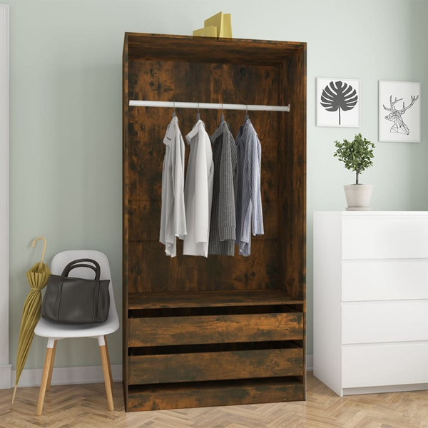 Stylish Open Wardrobe in Smoked Oak Finish - 100 x 50 x 200 cm | Ample Storage with Drawers and Hanging Rod - Premium  from Home Treasures - Just £171.99! Shop now at Home Treasures