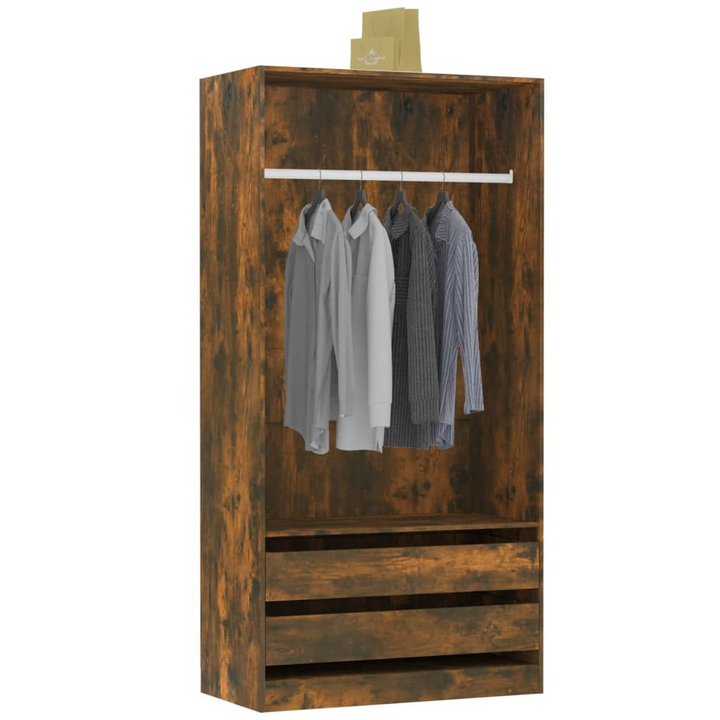 Stylish Open Wardrobe in Smoked Oak Finish - 100 x 50 x 200 cm | Ample Storage with Drawers and Hanging Rod - Premium  from Home Treasures - Just £171.99! Shop now at Home Treasures