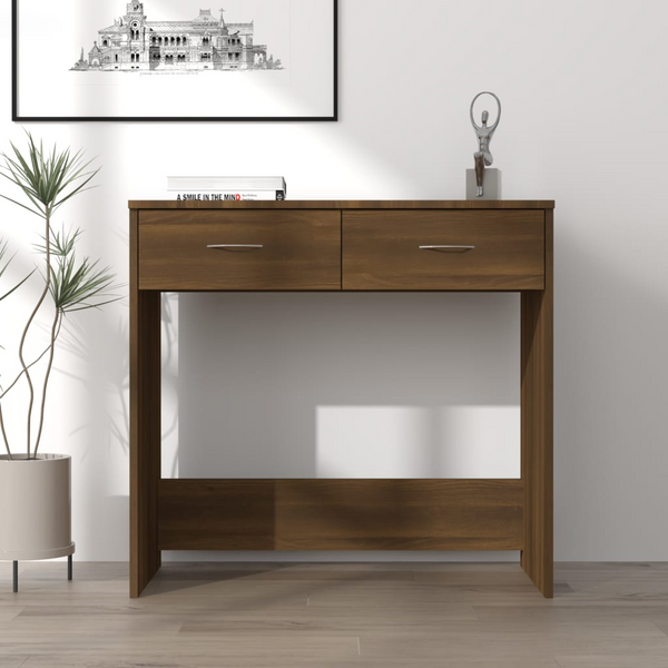 Sleek & Modern Brown Oak Work Desk - Compact 80 x 40 x 75cm with Storage Drawers - Premium  from Home Treasures - Just £57.99! Shop now at Home Treasures