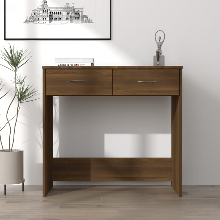 Sleek & Modern Brown Oak Work Desk - Compact 80 x 40 x 75cm with Storage Drawers - Premium  from Home Treasures - Just £57.99! Shop now at Home Treasures