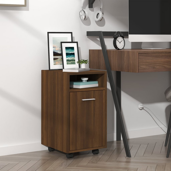 Versatile Brown Oak Side Cabinet with Wheels | Mobile Storage with Ample Space & Elegant Design - Premium  from Home Treasures - Just £42.99! Shop now at Home Treasures