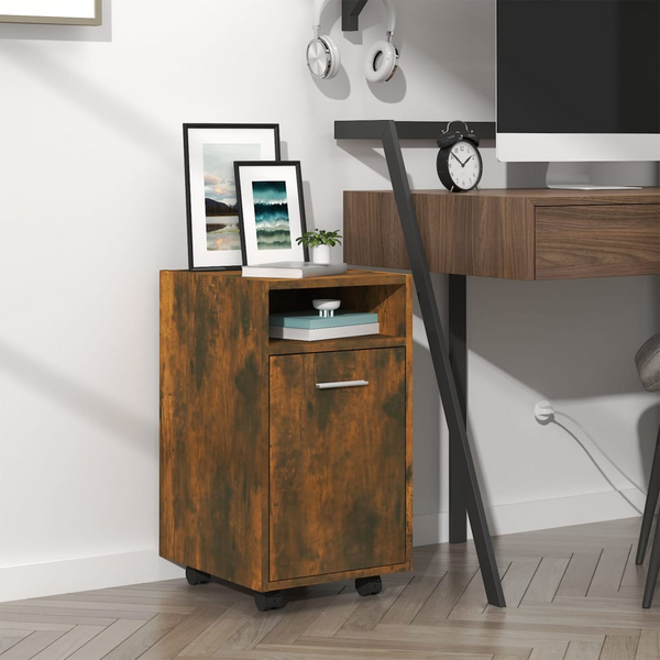 Stylish Side Cabinet with Wheels in a Smoked Oak Finish - Mobile Storage Solution for Home & Office - Premium  from Home Treasures - Just £35.99! Shop now at Home Treasures