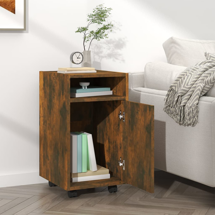 Stylish Side Cabinet with Wheels in a Smoked Oak Finish - Mobile Storage Solution for Home & Office - Premium  from Home Treasures - Just £35.99! Shop now at Home Treasures