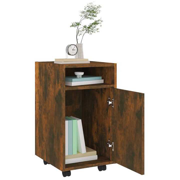 Stylish Side Cabinet with Wheels in a Smoked Oak Finish - Mobile Storage Solution for Home & Office - Premium  from Home Treasures - Just £35.99! Shop now at Home Treasures