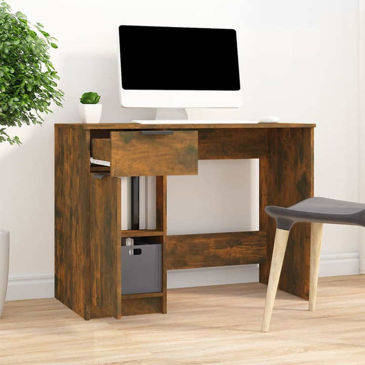 Stylish Work Desk in Smoked Oak Finish - 100 x 50 x 75cm | Sturdy & Practical Design with Ample Storage - Premium  from Home Treasures - Just £81.99! Shop now at Home Treasures