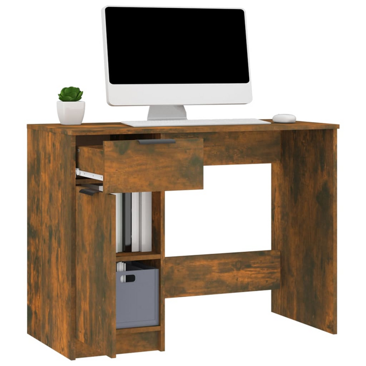 Stylish Work Desk in Smoked Oak Finish - 100 x 50 x 75cm | Sturdy & Practical Design with Ample Storage - Premium  from Home Treasures - Just £81.99! Shop now at Home Treasures