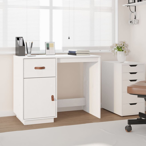 Solid Pine Wood Work Desk in White - Modern & Sleek Design with Ample Storage - 95 x 50 x 75 cm - Premium  from Home Treasures - Just £120.99! Shop now at Home Treasures