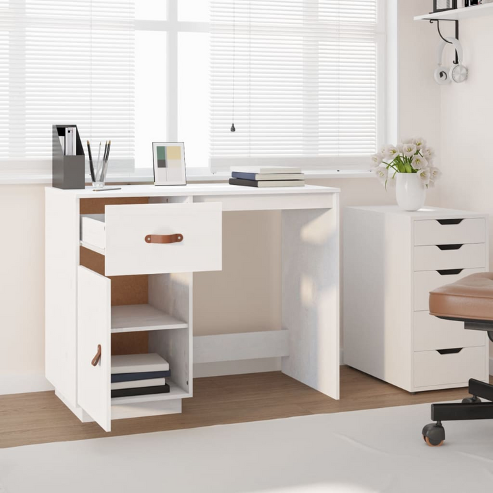 Solid Pine Wood Work Desk in White - Modern & Sleek Design with Ample Storage - 95 x 50 x 75 cm - Premium  from Home Treasures - Just £120.99! Shop now at Home Treasures