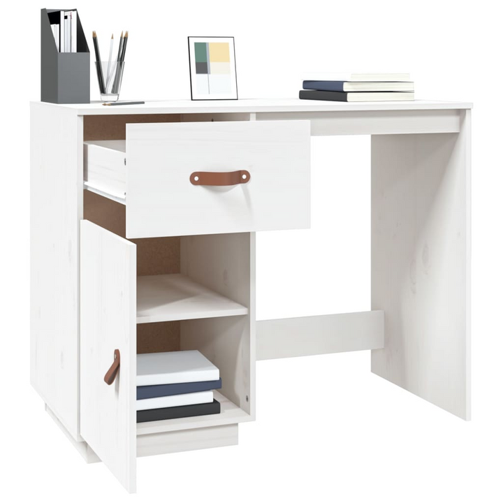 Solid Pine Wood Work Desk in White - Modern & Sleek Design with Ample Storage - 95 x 50 x 75 cm - Premium  from Home Treasures - Just £120.99! Shop now at Home Treasures