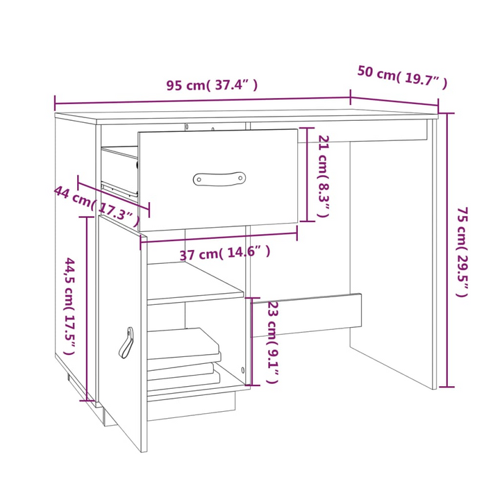 Solid Pine Wood Work Desk in White - Modern & Sleek Design with Ample Storage - 95 x 50 x 75 cm - Premium  from Home Treasures - Just £120.99! Shop now at Home Treasures