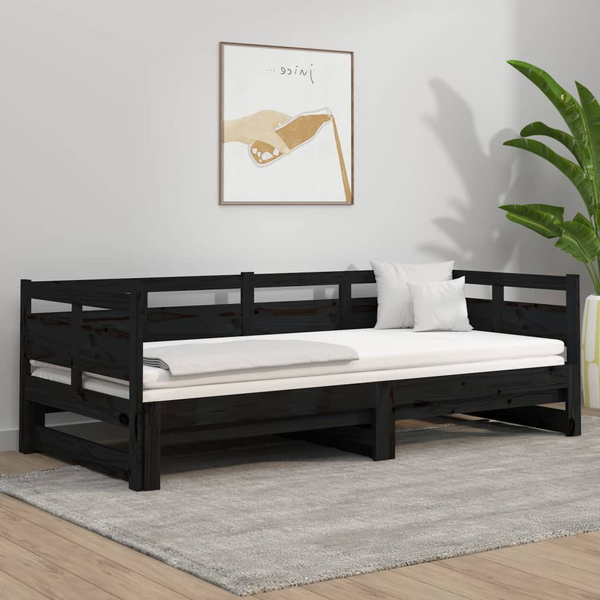 Black Solid Wood Pine Pull-Out Day Bed - 2x(90x190) cm, Space-Saving, Convertible Sofa Bed for Guests - Premium  from Home Treasures - Just £183.99! Shop now at Home Treasures