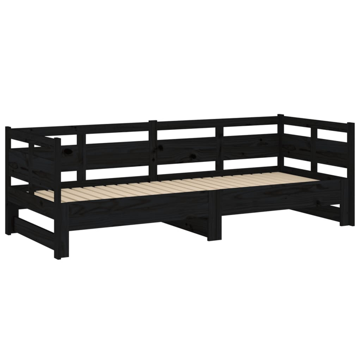 Black Solid Wood Pine Pull-Out Day Bed - 2x(90x190) cm, Space-Saving, Convertible Sofa Bed for Guests - Premium  from Home Treasures - Just £183.99! Shop now at Home Treasures