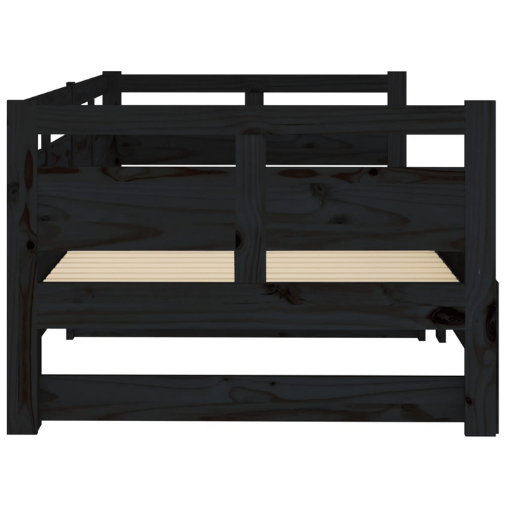 Black Solid Wood Pine Pull-Out Day Bed - 2x(90x190) cm, Space-Saving, Convertible Sofa Bed for Guests - Premium  from Home Treasures - Just £183.99! Shop now at Home Treasures