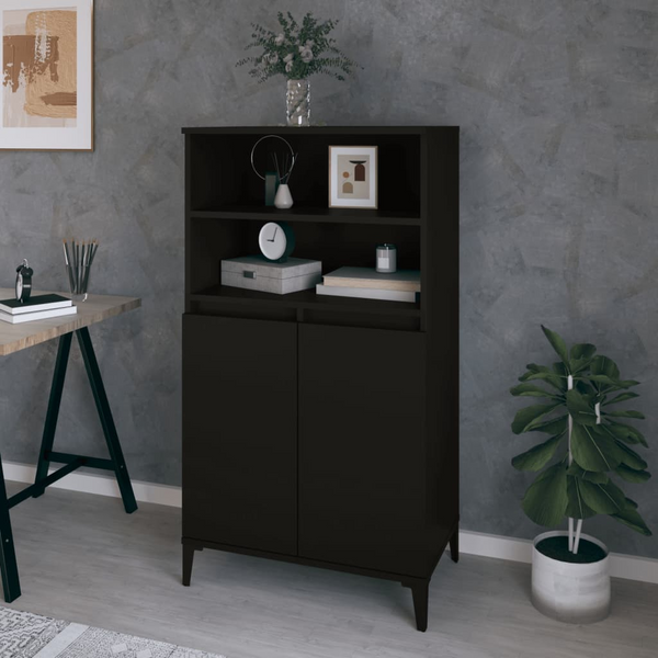 Highboard - Sleek Black 60x36x110 cm Engineered Wood | Modern Storage Solution - Premium  from Home Treasures - Just £96.99! Shop now at Home Treasures