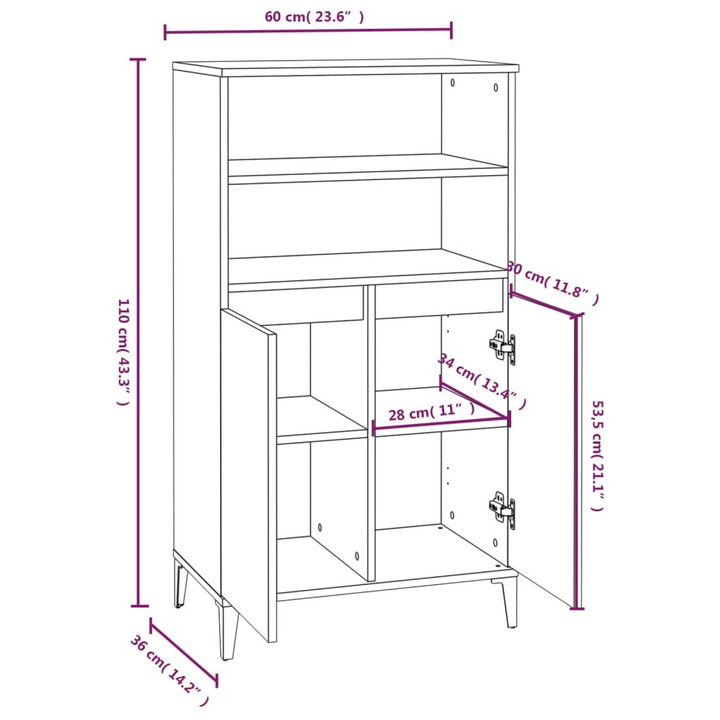 Highboard - Sleek Black 60x36x110 cm Engineered Wood | Modern Storage Solution - Premium  from Home Treasures - Just £96.99! Shop now at Home Treasures