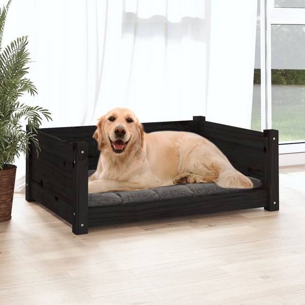 Solid Pine Wood Dog Bed in Black - 75.5x55.5x28 cm - Comfortable & Stylish Pet Furniture - Premium  from Home Treasures - Just £59.99! Shop now at Home Treasures